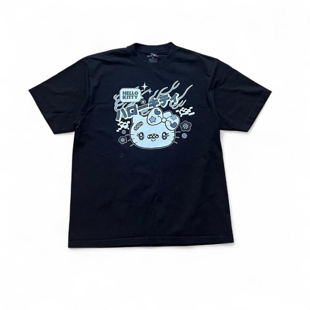 Hello Kitty x Catori Manga Black T-Shirt Size XL Skate Goth Emo Anime Streetwear